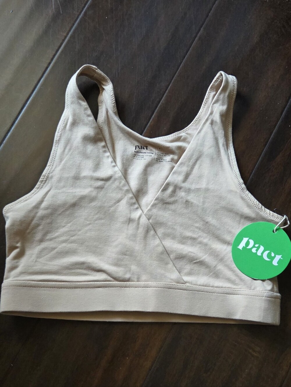 NWT- Pact Organic- Beige Crossover Seamless Bralette